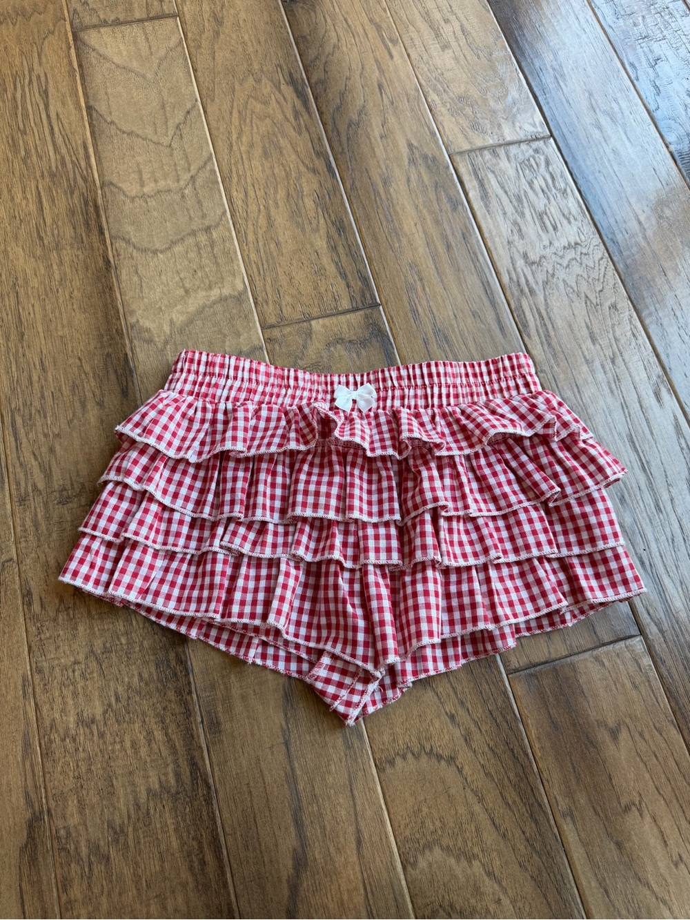 Red Gingham Ruffle Shorts with Bow